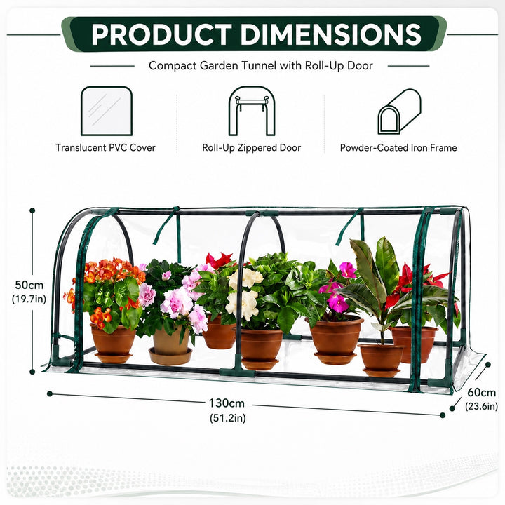 Garden Plant Flower house Tunnel with Roll-Up Door - 130cm
