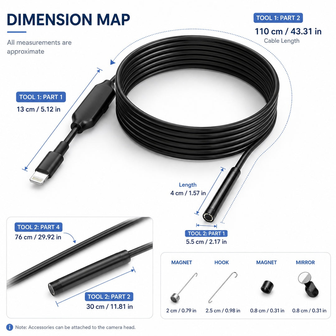 2.0MP HD Endoscope Camera for iPhone with 2m Semi-Rigid Cable