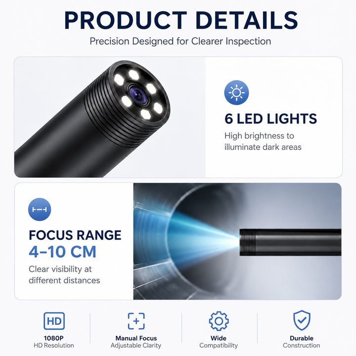 2.0MP HD Endoscope Camera for iPhone with 2m Semi-Rigid Cable