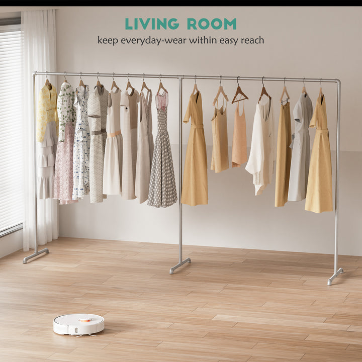 Industrial Freestanding Pipe Clothing Rack 300_180cm -Silver
