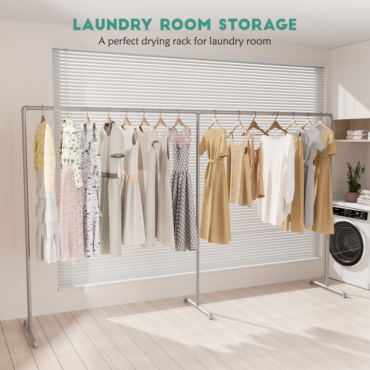 Industrial Freestanding Pipe Clothing Rack 300_180cm -Silver