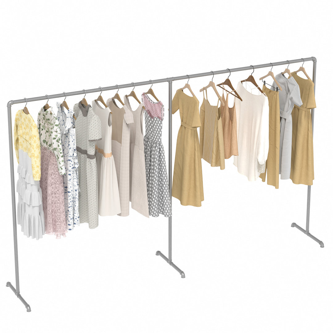 Industrial Freestanding Pipe Clothing Rack 300_180cm -Silver