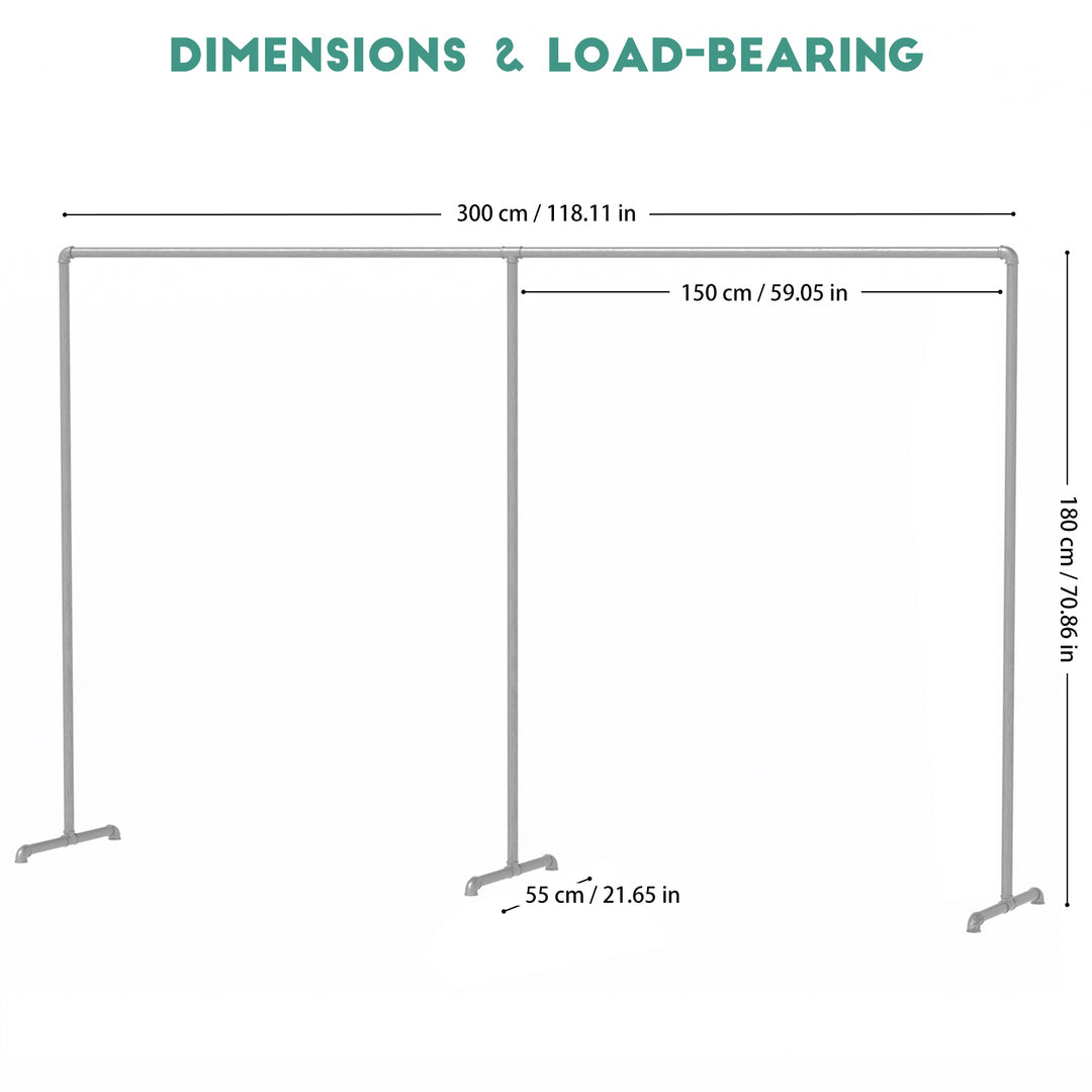 Industrial Freestanding Pipe Clothing Rack 300_180cm -Silver