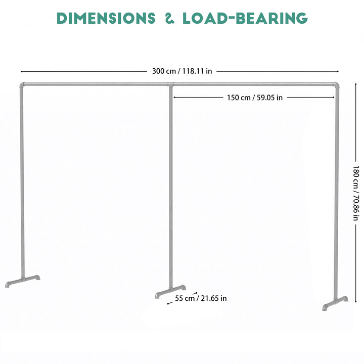 Industrial Freestanding Pipe Clothing Rack 300_180cm -Silver