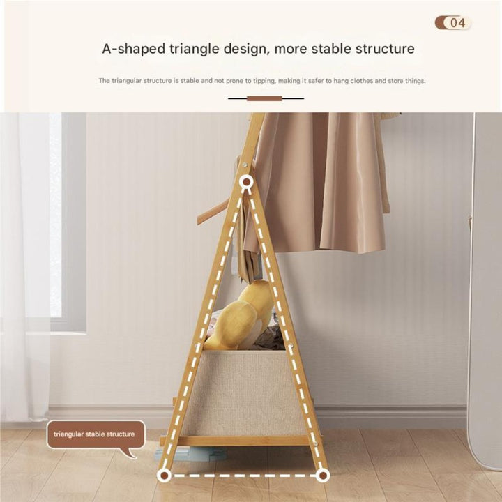 Foldable Bamboo Garment Rack with Storage Bag - 154cm