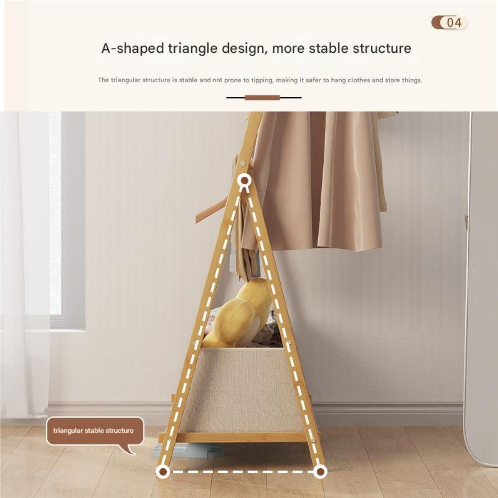 Foldable Bamboo Garment Rack with Storage Bag - 116cm