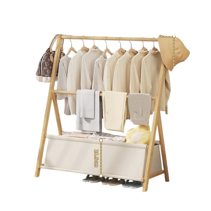 Foldable Bamboo Garment Rack with Storage Bag - 116cm