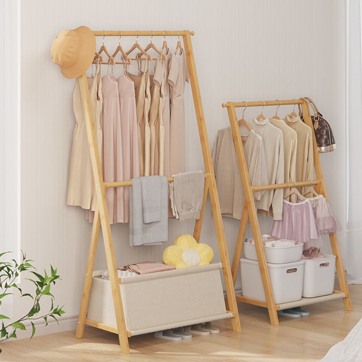 Foldable Bamboo Garment Rack with Storage Bag - 116cm