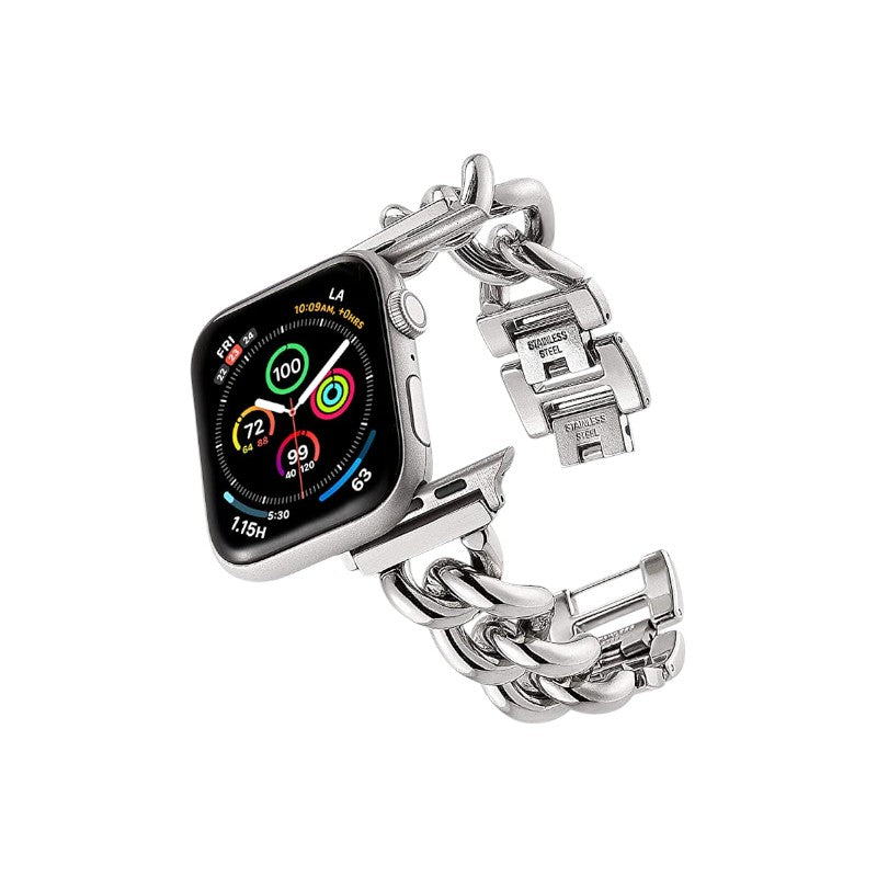 Stainless Steel Chain Bracelet Compatible With Apple Watch Band for 38MM 40MM 41MM-Sliver