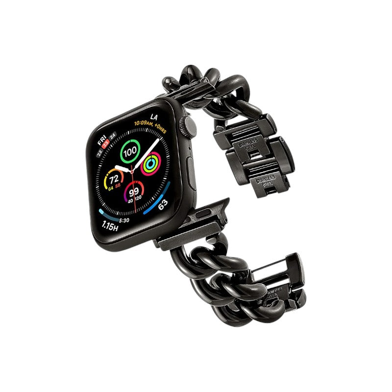 Stainless Steel Chain Bracelet Compatible With Apple Watch Band for 42MM 44MM 45MM-Black