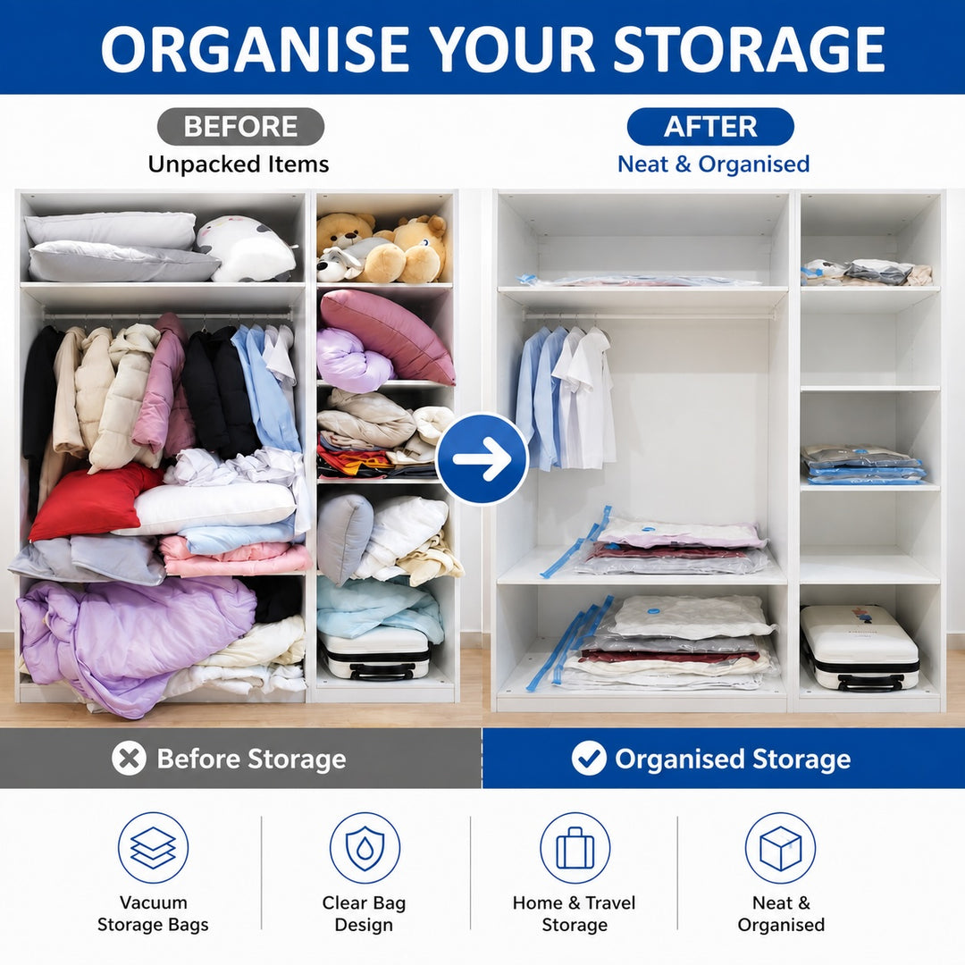 12-Piece Vacuum Storage Bag Set with Manual Hand Pump - 3 Sizes