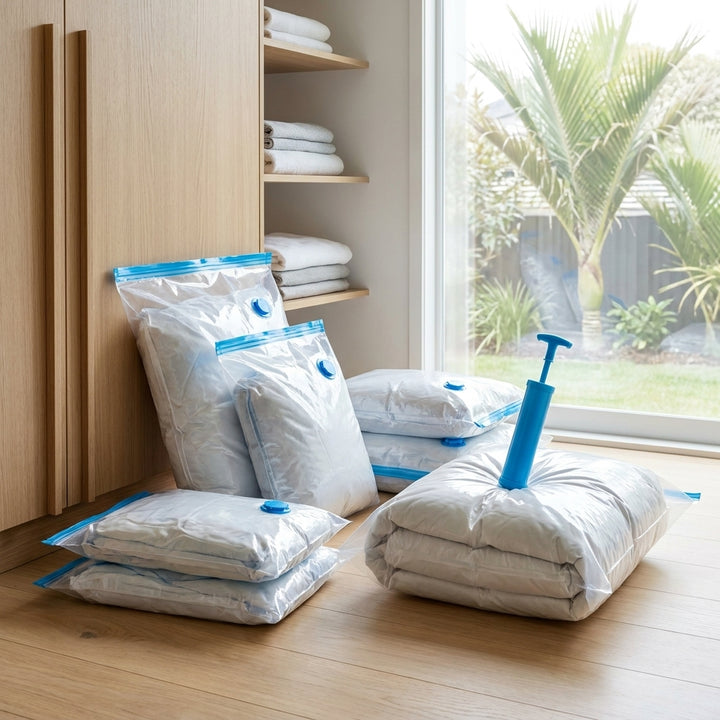 12-Piece Vacuum Storage Bag Set with Manual Hand Pump - 3 Sizes