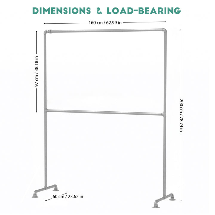 Industrial Freestanding Pipe Clothing Rack 160x200cm -Silver