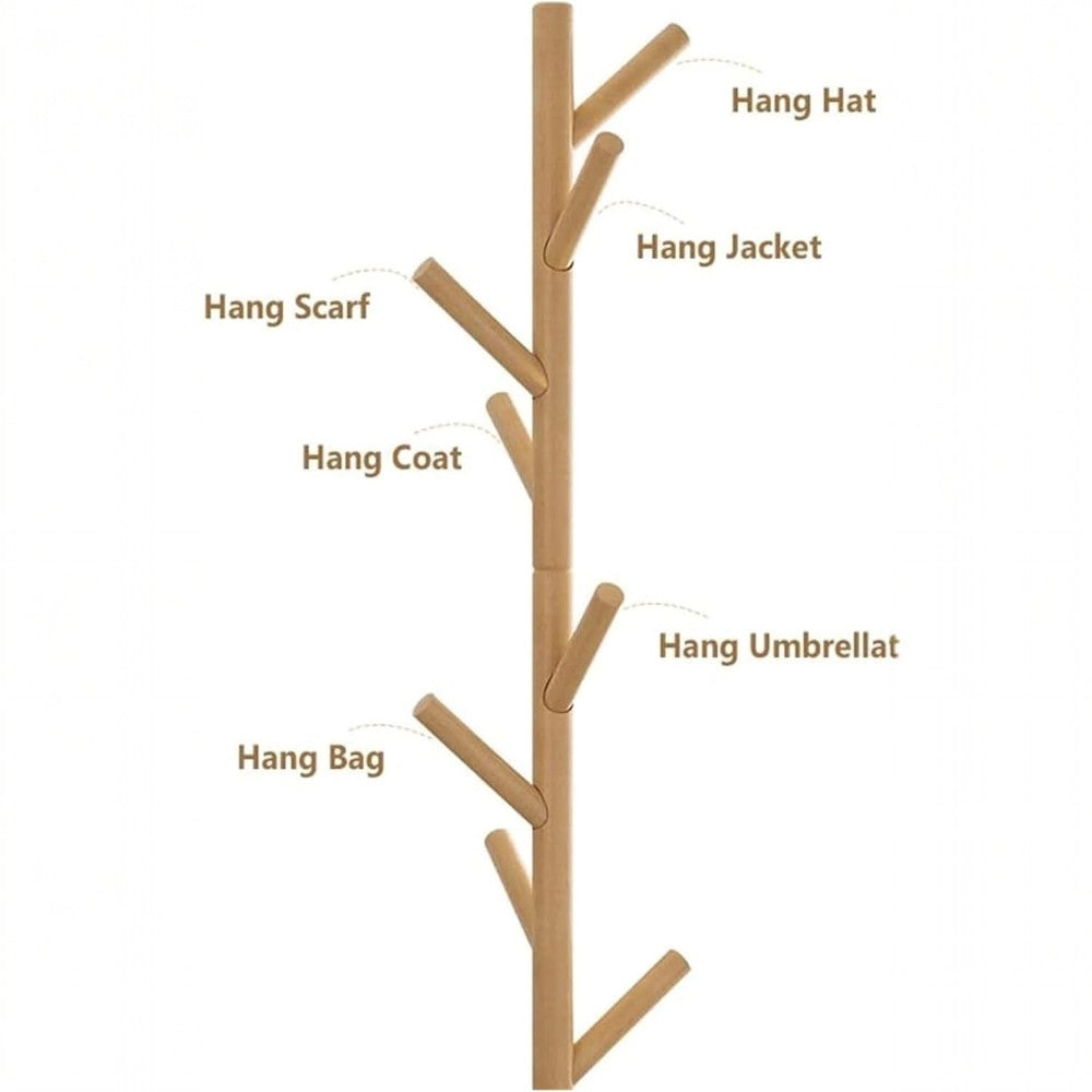 Bamboo Coat Tree with 8 Hooks -Wood
