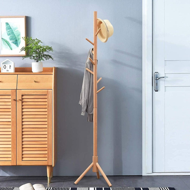 Bamboo Coat Tree with 8 Hooks -Wood