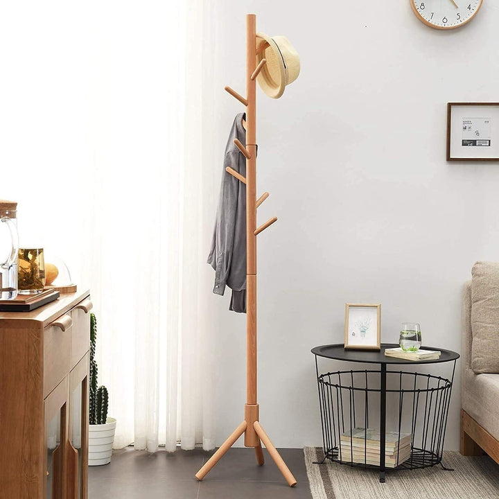 Bamboo Coat Tree with 8 Hooks -Wood
