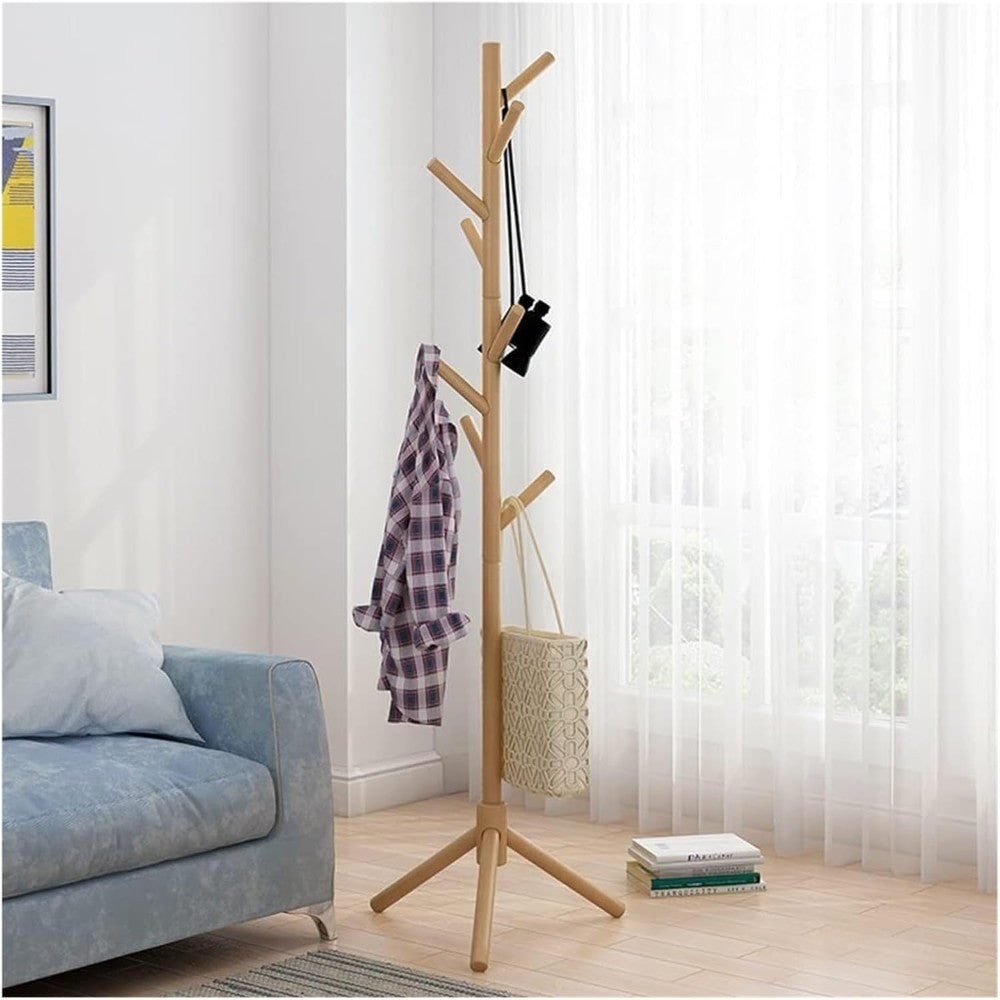 Bamboo Coat Tree with 8 Hooks -Walnut