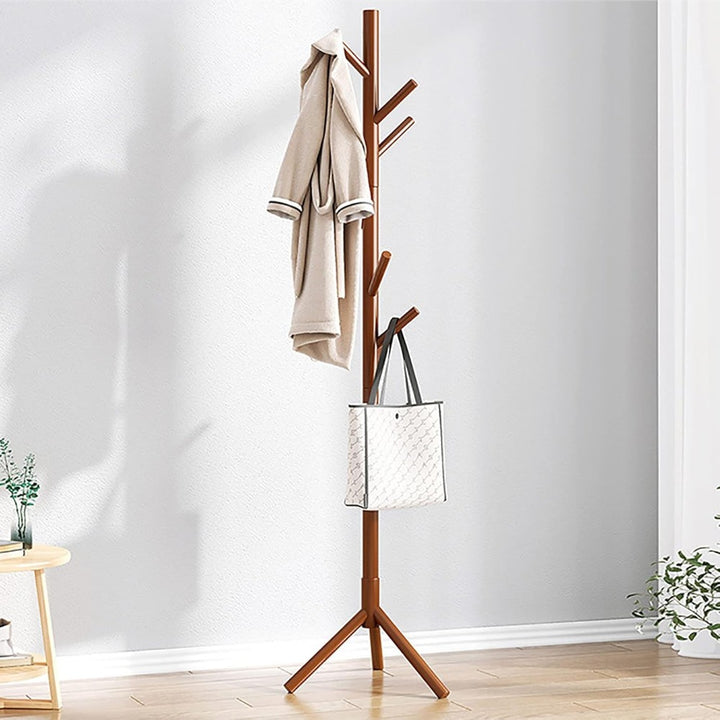 Bamboo Coat Tree with 8 Hooks -Walnut