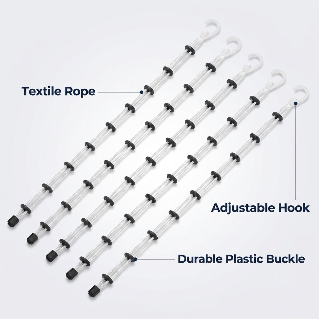 5-Pack Compact Adjustable Clothesline with Buckle for Socks and Travel
