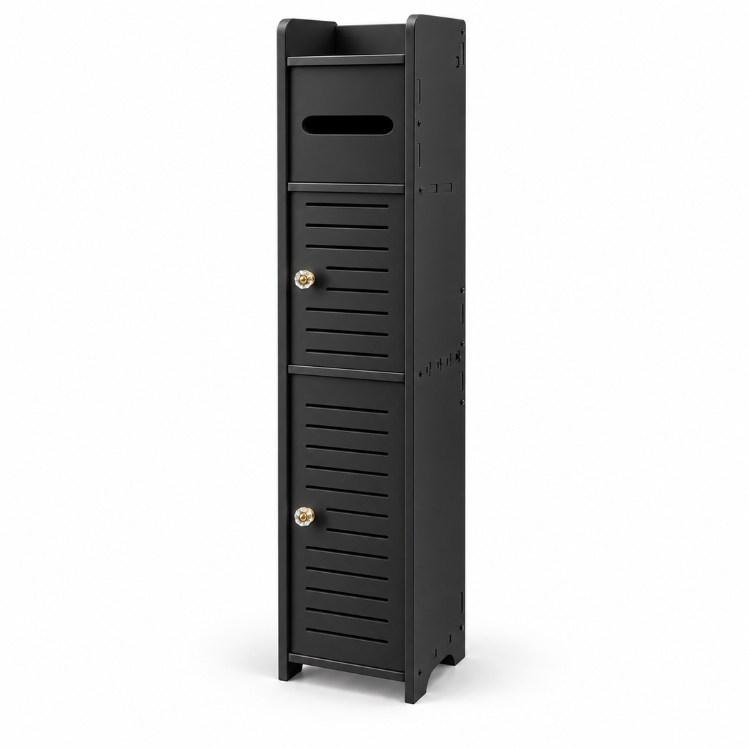 Bathroom Storage Cabinet 80cm Tall Narrow Toilet Paper Holder Black