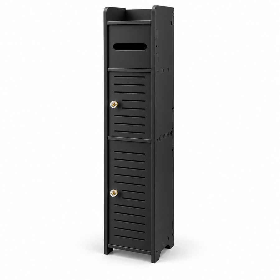 Bathroom Storage Cabinet 80cm Tall Narrow Toilet Paper Holder Black