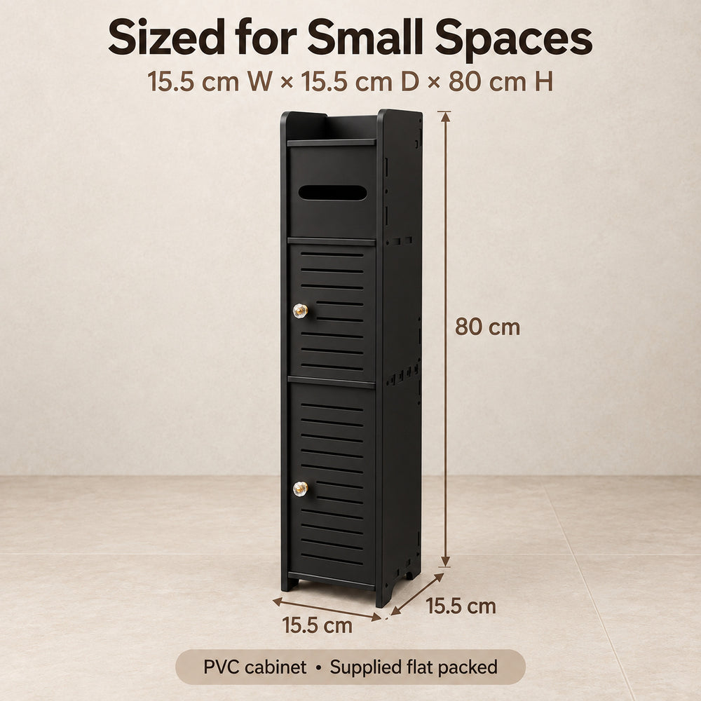 Bathroom Storage Cabinet 80cm Tall Narrow Toilet Paper Holder Black