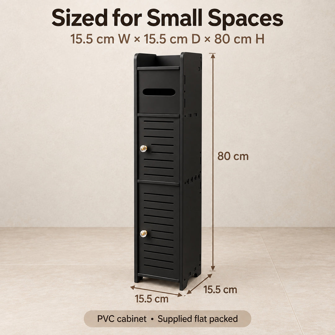 Bathroom Storage Cabinet 80cm Tall Narrow Toilet Paper Holder Black