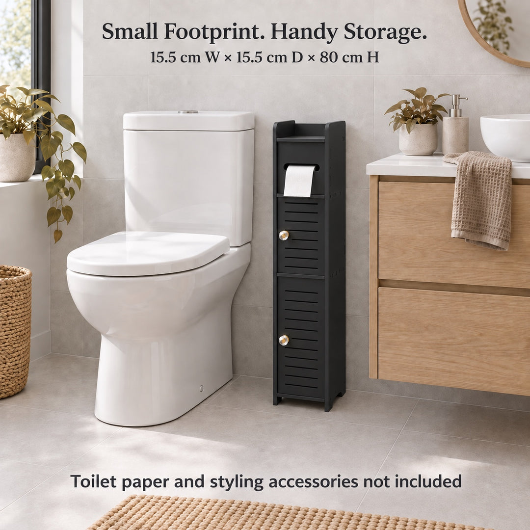 Bathroom Storage Cabinet 80cm Tall Narrow Toilet Paper Holder Black