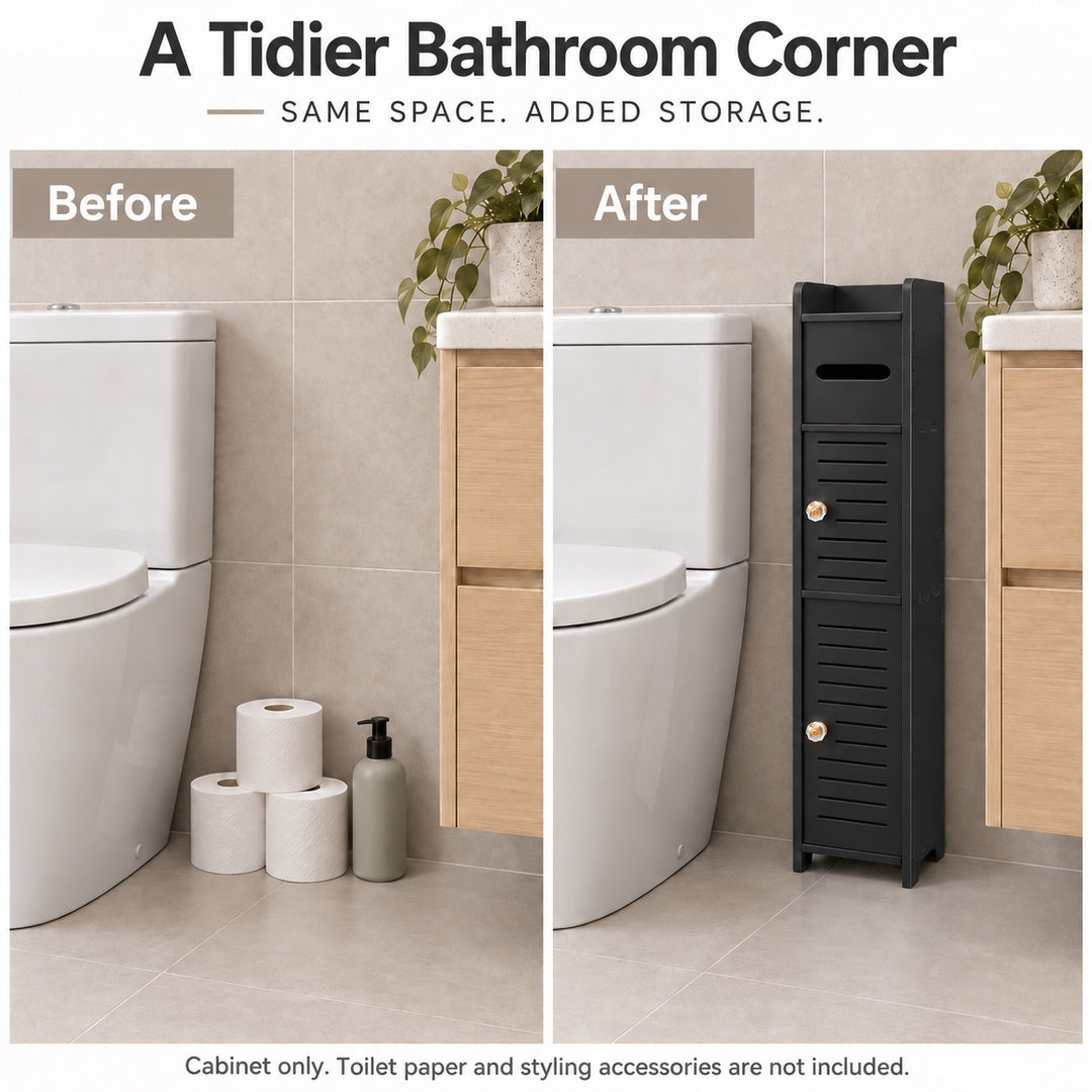 Bathroom Storage Cabinet 80cm Tall Narrow Toilet Paper Holder Black