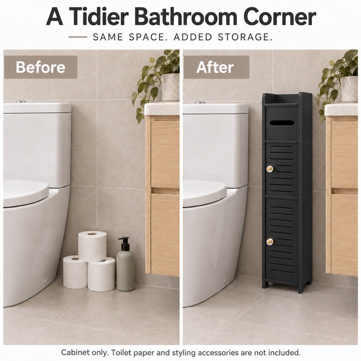 Bathroom Storage Cabinet 80cm Tall Narrow Toilet Paper Holder Black