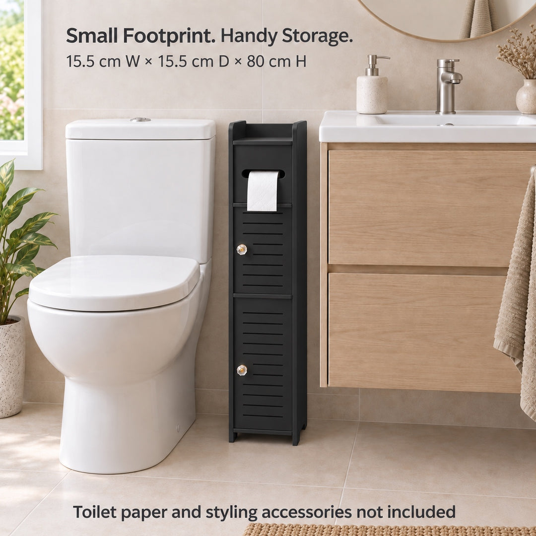 Bathroom Storage Cabinet 80cm Tall Narrow Toilet Paper Holder Black