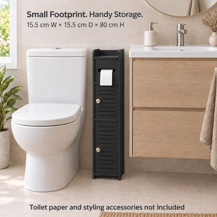 Bathroom Storage Cabinet 80cm Tall Narrow Toilet Paper Holder Black