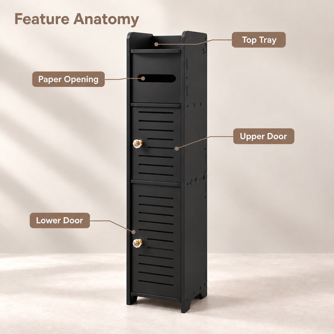 Bathroom Storage Cabinet 80cm Tall Narrow Toilet Paper Holder Black