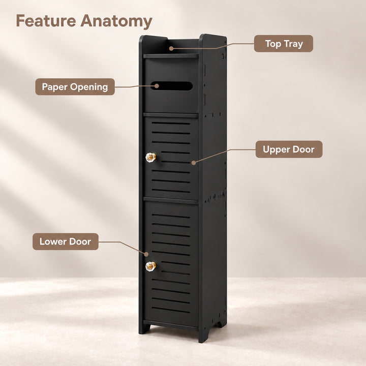 Bathroom Storage Cabinet 80cm Tall Narrow Toilet Paper Holder Black