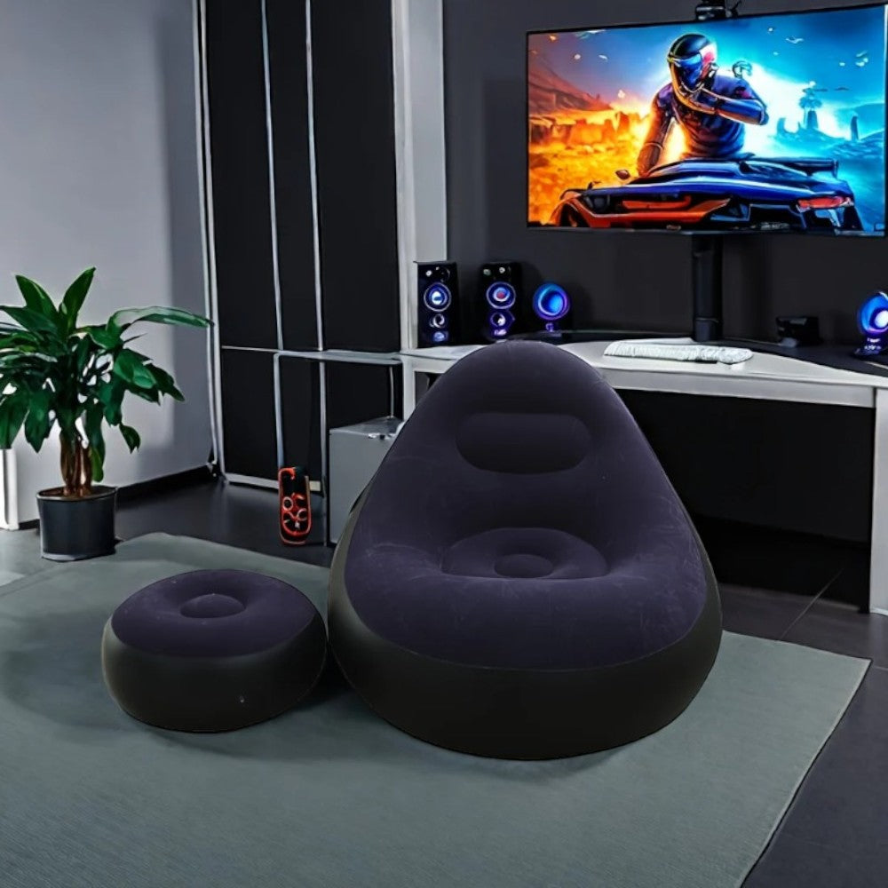 Inflatable Leisure Sofa Chair & Footstoo -Light Blue