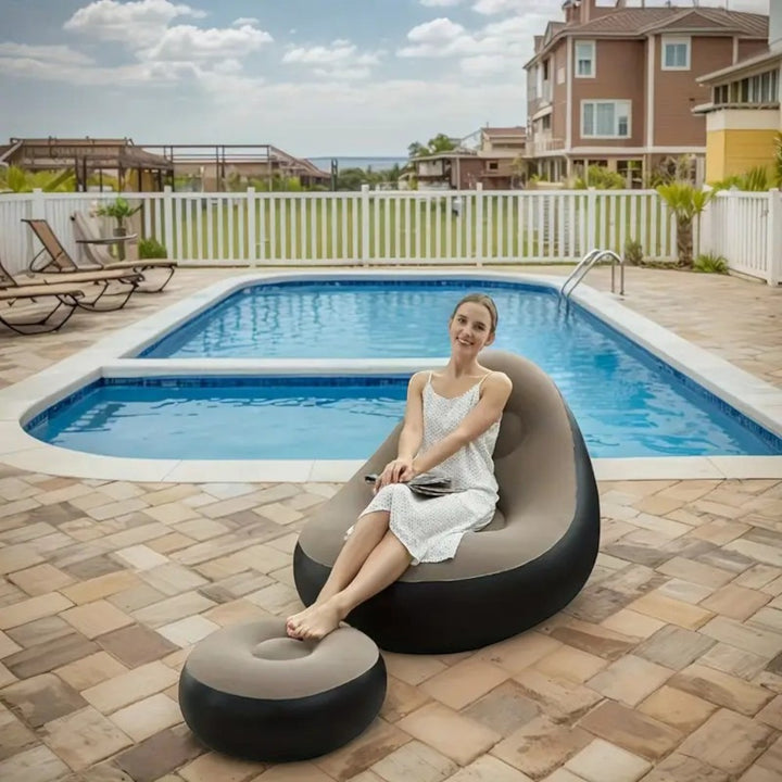 Inflatable Leisure Sofa Chair & Footstoo -Light Blue