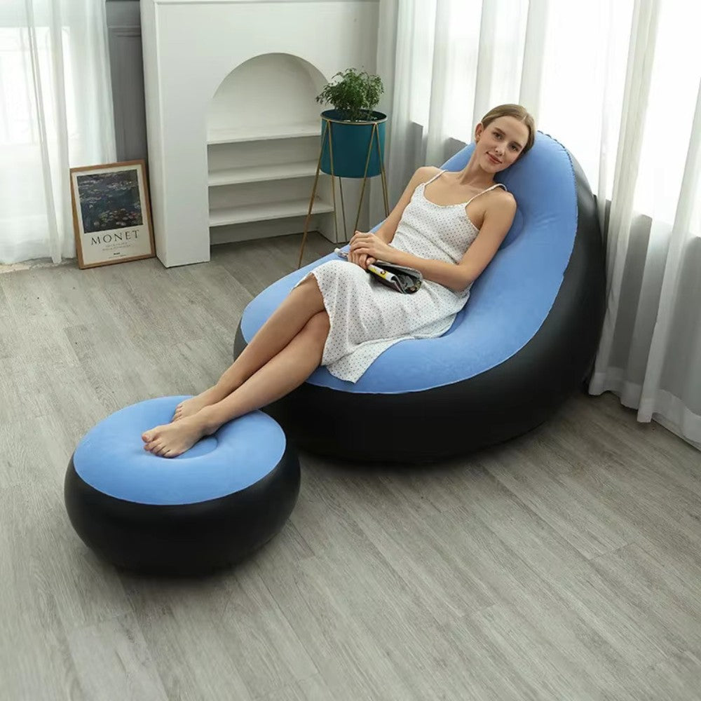 Inflatable Leisure Sofa Chair & Footstoo -Light Blue