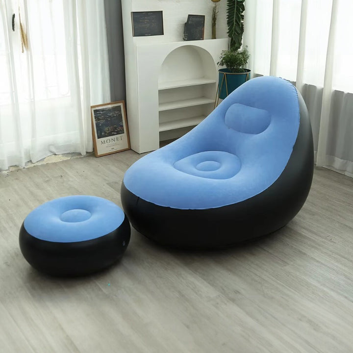 Inflatable Leisure Sofa Chair & Footstoo -Light Blue