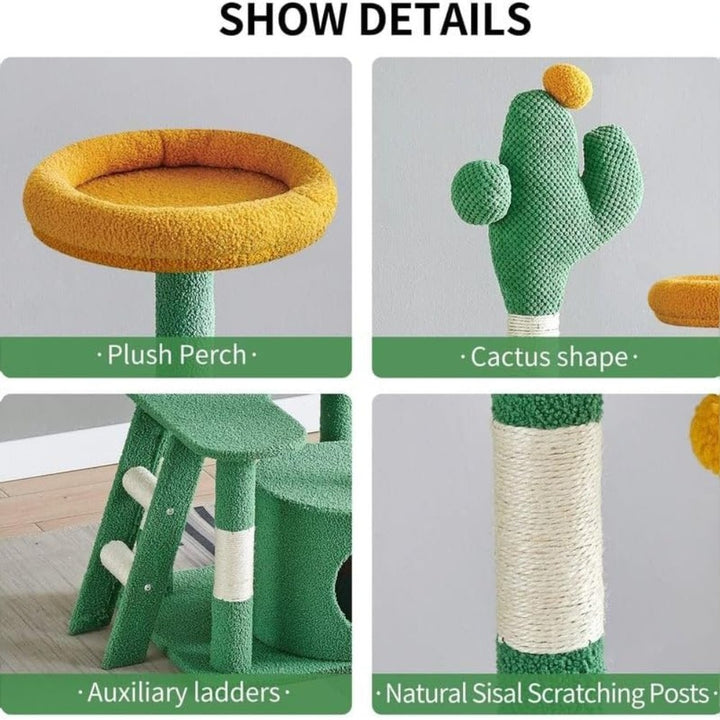 Cactus Cat Tree Tower with Space Capsule & Plush Perches, 135cm Multi-Level Cat Climbing Furniture