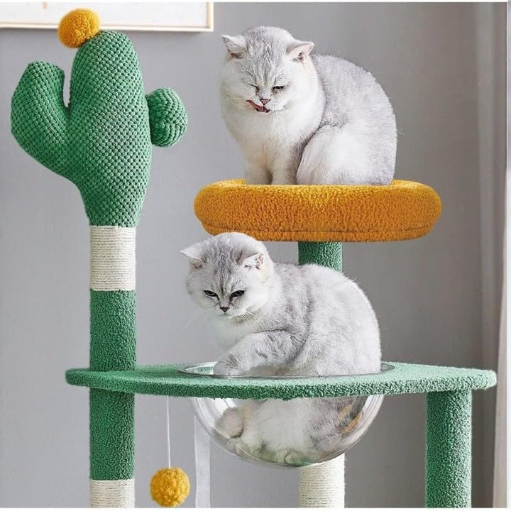 Cactus Cat Tree Tower with Space Capsule & Plush Perches, 135cm Multi-Level Cat Climbing Furniture