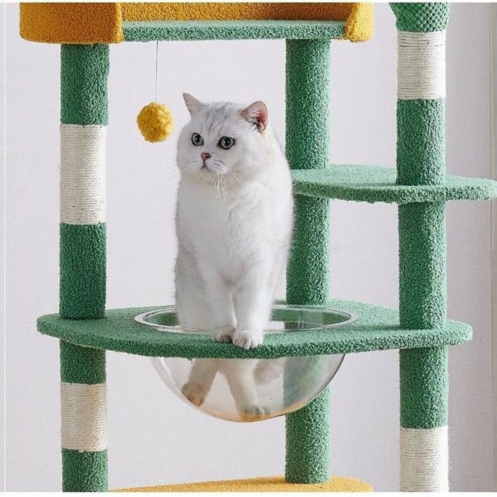 Cactus Cat Tree Tower with Space Capsule & Plush Perches, 135cm Multi-Level Cat Climbing Furniture