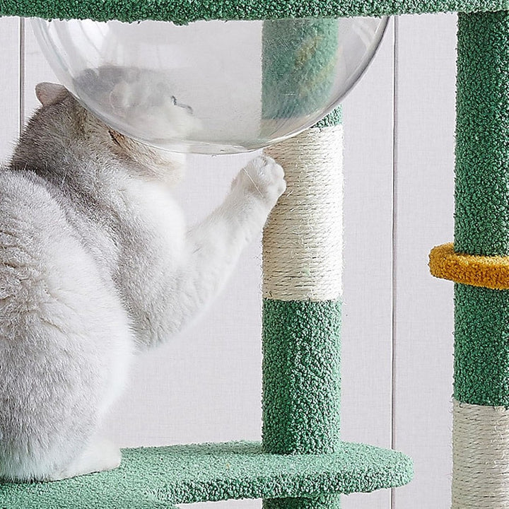Cactus Cat Tree Tower with Space Capsule & Plush Perches, 135cm Multi-Level Cat Climbing Furniture