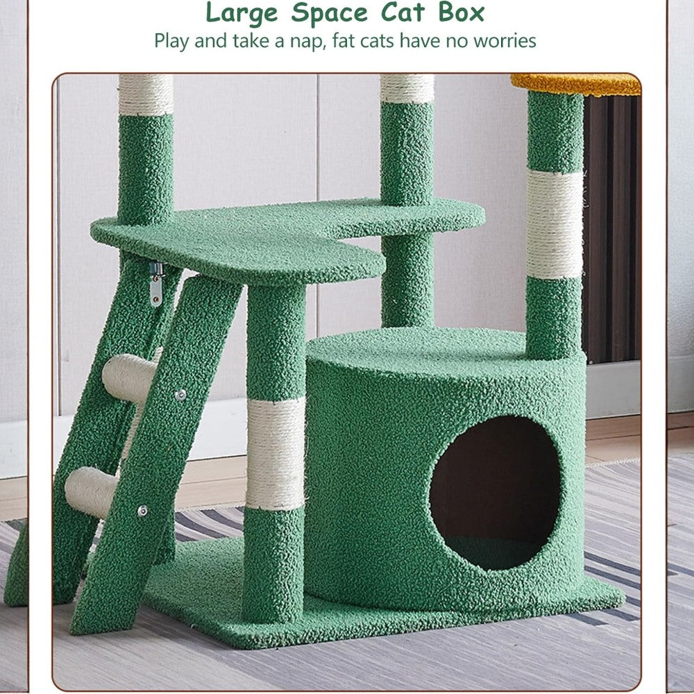 Cactus Cat Tree Tower with Space Capsule & Plush Perches, 135cm Multi-Level Cat Climbing Furniture