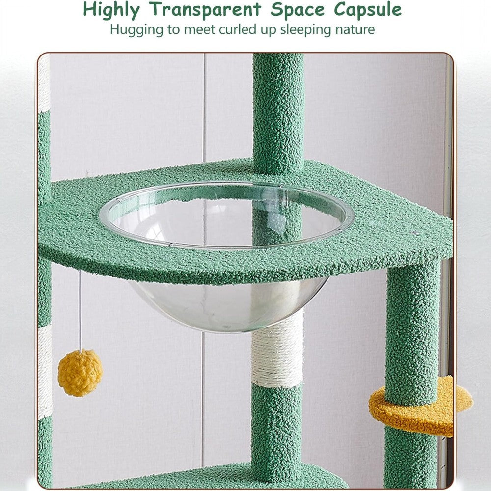 Cactus Cat Tree Tower with Space Capsule & Plush Perches, 135cm Multi-Level Cat Climbing Furniture