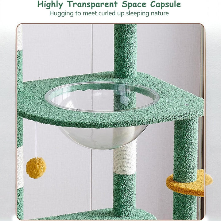Cactus Cat Tree Tower with Space Capsule & Plush Perches, 135cm Multi-Level Cat Climbing Furniture