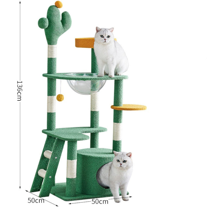 Cactus Cat Tree Tower with Space Capsule & Plush Perches, 135cm Multi-Level Cat Climbing Furniture
