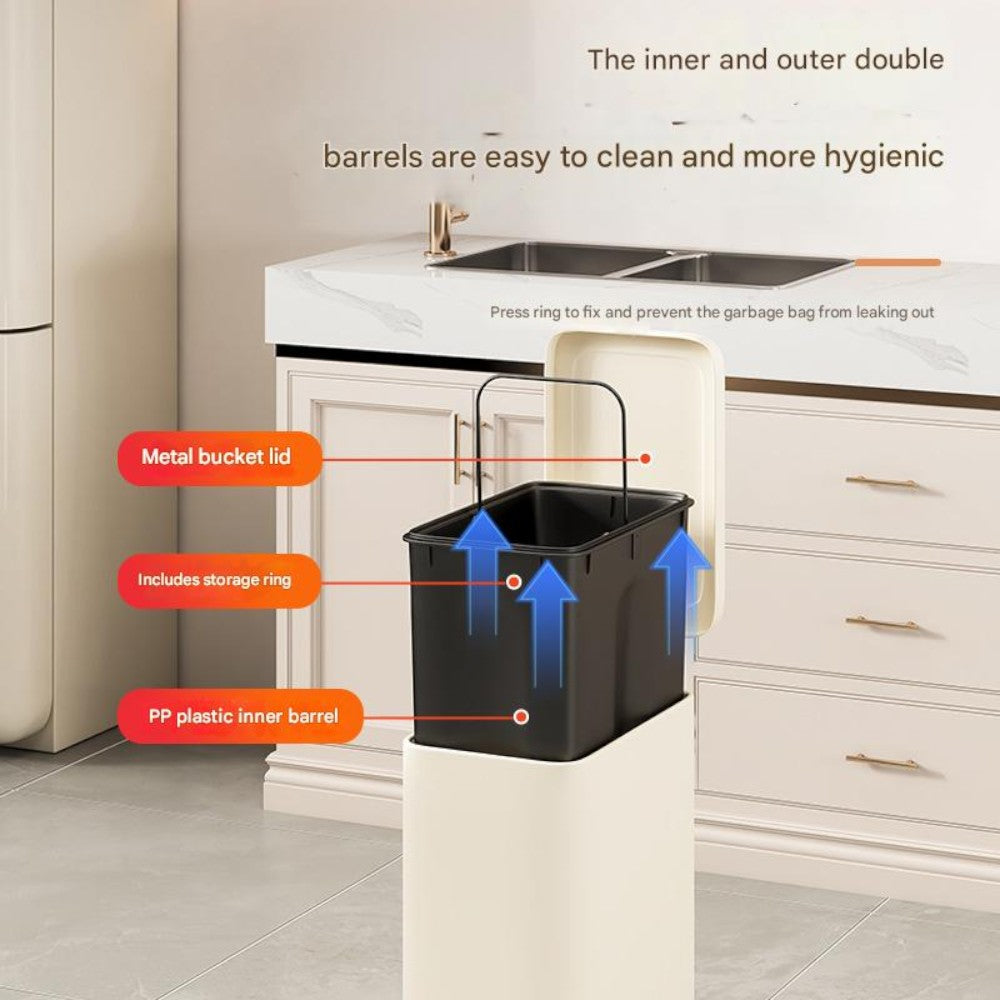 10L Slim Kitchen Trash Can -White