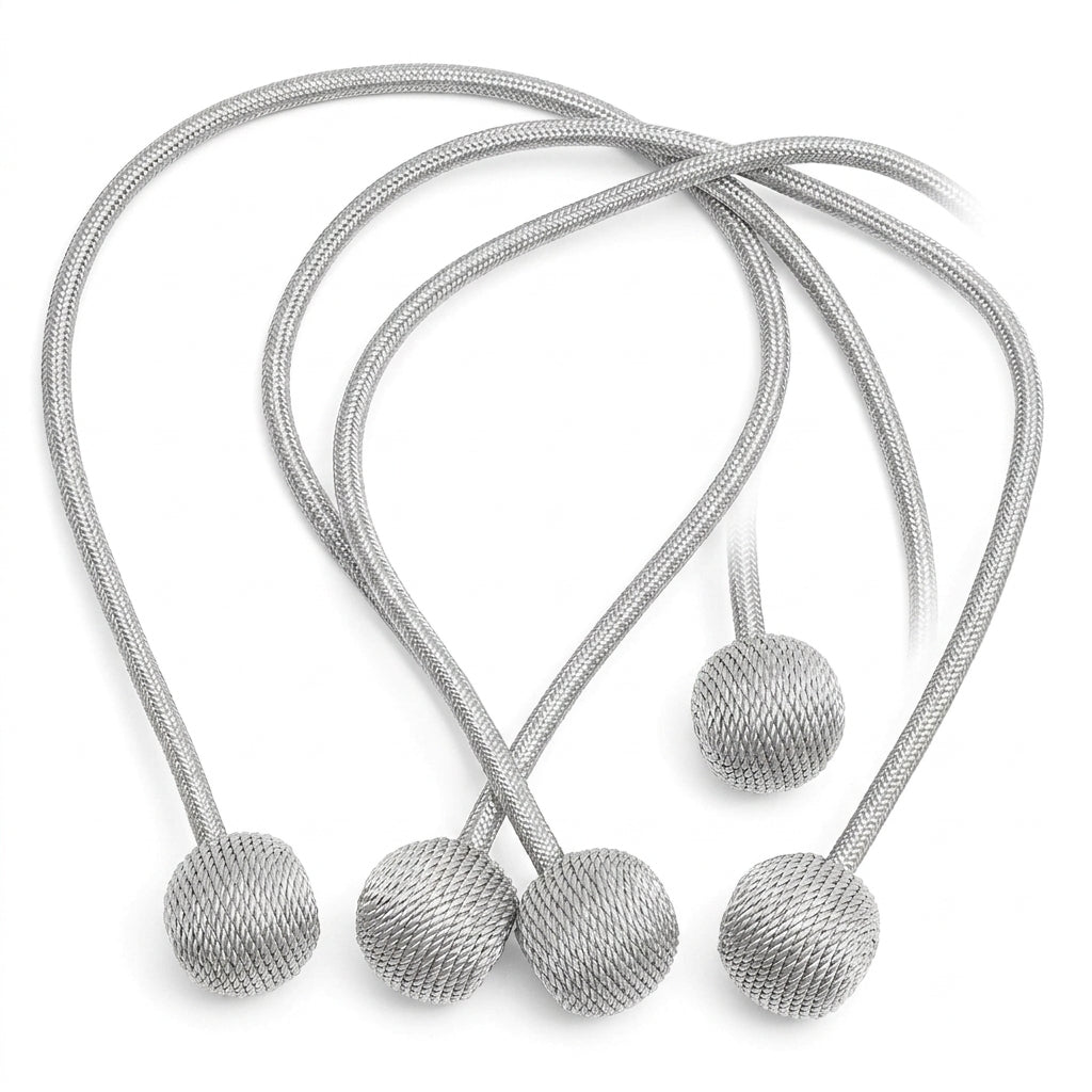 2 Pairs Magnetic Window Curtain Tiebacks Braided Cord - Gray