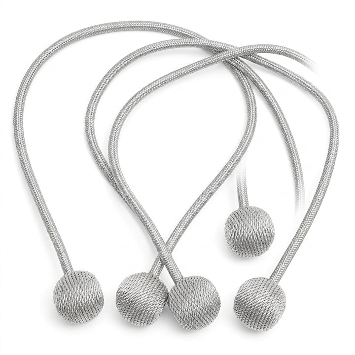 2 Pairs Magnetic Window Curtain Tiebacks Braided Cord - Gray