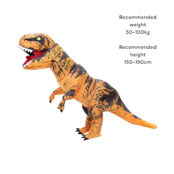 Inflatable Muscle T-Rex Costume _ Brown Dinosaur Suit with Fan and Battery Box